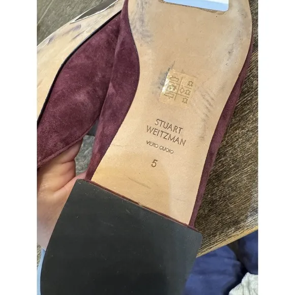 Stuart Weitzman Womens‎ Meena Mule Size 5 Loafer Slip On Flat Plum Suede