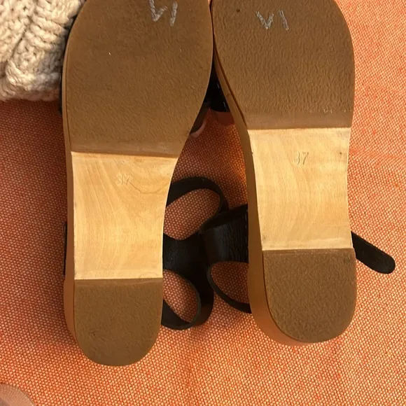 Swedish Hasbeens Black Wooden Sandals