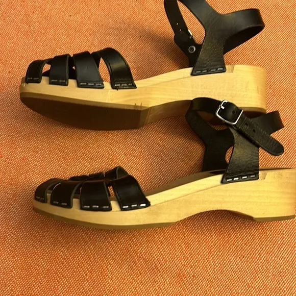 Swedish Hasbeens Black Wooden Sandals