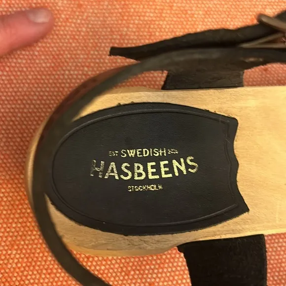 Swedish Hasbeens Black Wooden Sandals