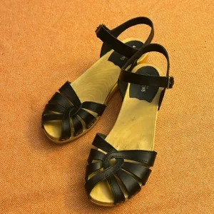 Swedish Hasbeens Black Wooden Sandals