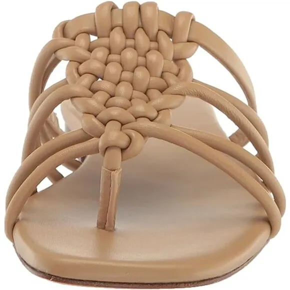 Tan Brown Camel Vince. Leather Strappy Thong Slides Sandals Slip-Ons (NWT)