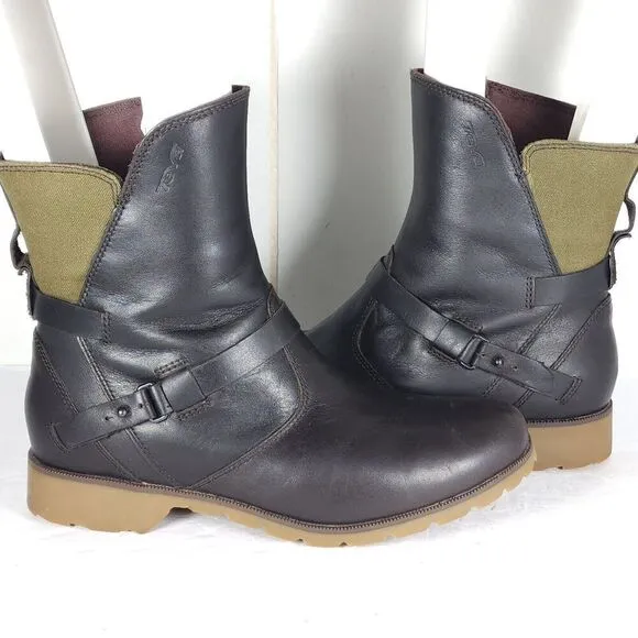 TEVA Women's De La Vina US8,5 Brown Leather Waterproof Zip-Up Ankle Boots