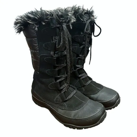 The North Face Nuptse Purna Womens Sz 7 Winter Boots Black Waterproof Faux Fur