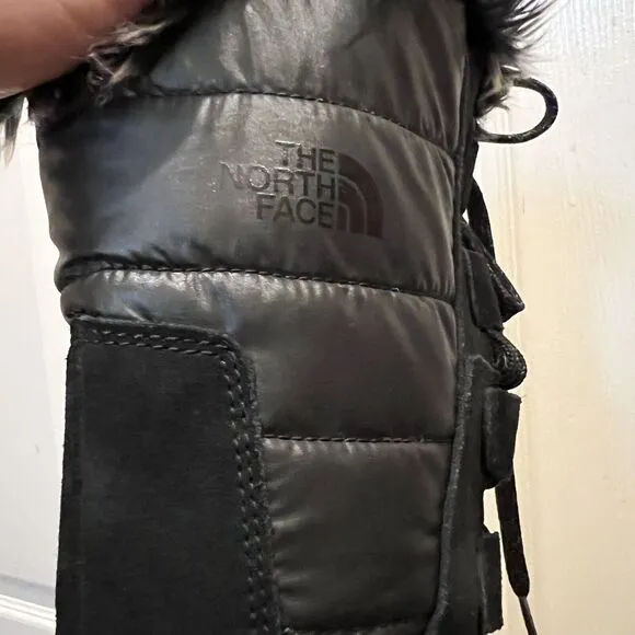 The North Face Nuptse Purna Womens Sz 7 Winter Boots Black Waterproof Faux Fur