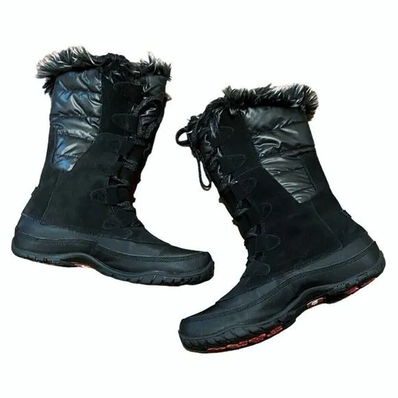 The North Face Nuptse Purna Womens Sz 7 Winter Boots Black Waterproof Faux Fur