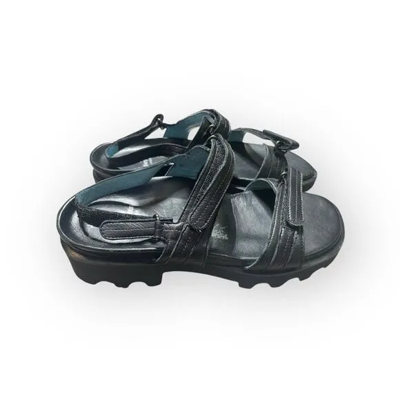 Thierry Rabotin Black Leather Strappy Velcro Sandals Size 36