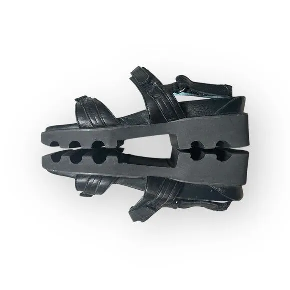 Thierry Rabotin Black Leather Strappy Velcro Sandals Size 36
