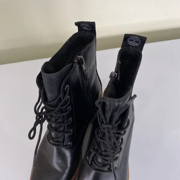 Timberland 8” Women’s Size 7 Sienna Black Leather Lace-Up &amp; Zip Waterproof Boots