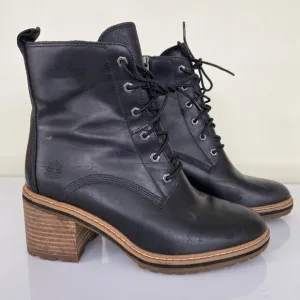 Timberland 8” Women’s Size 7 Sienna Black Leather Lace-Up &amp; Zip Waterproof Boots
