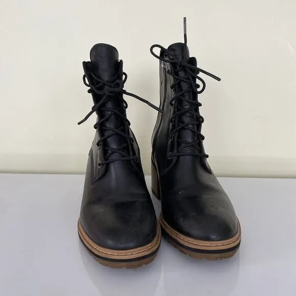 Timberland 8” Women’s Size 7 Sienna Black Leather Lace-Up &amp; Zip Waterproof Boots