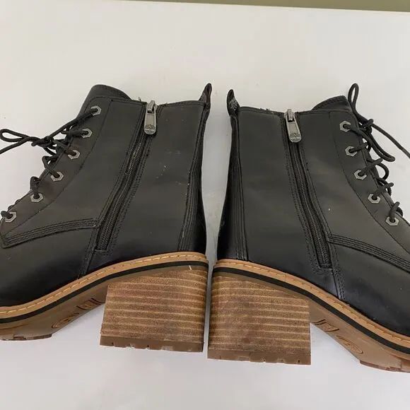 Timberland 8” Women’s Size 7 Sienna Black Leather Lace-Up &amp; Zip Waterproof Boots