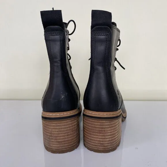 Timberland 8” Women’s Size 7 Sienna Black Leather Lace-Up &amp; Zip Waterproof Boots