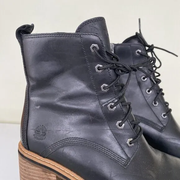 Timberland 8” Women’s Size 7 Sienna Black Leather Lace-Up &amp; Zip Waterproof Boots