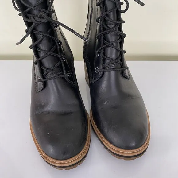 Timberland 8” Women’s Size 7 Sienna Black Leather Lace-Up &amp; Zip Waterproof Boots