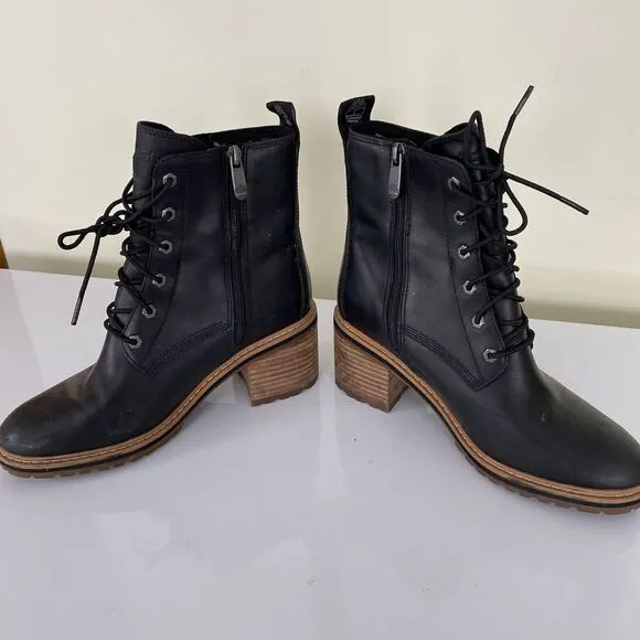 Timberland 8” Women’s Size 7 Sienna Black Leather Lace-Up &amp; Zip Waterproof Boots