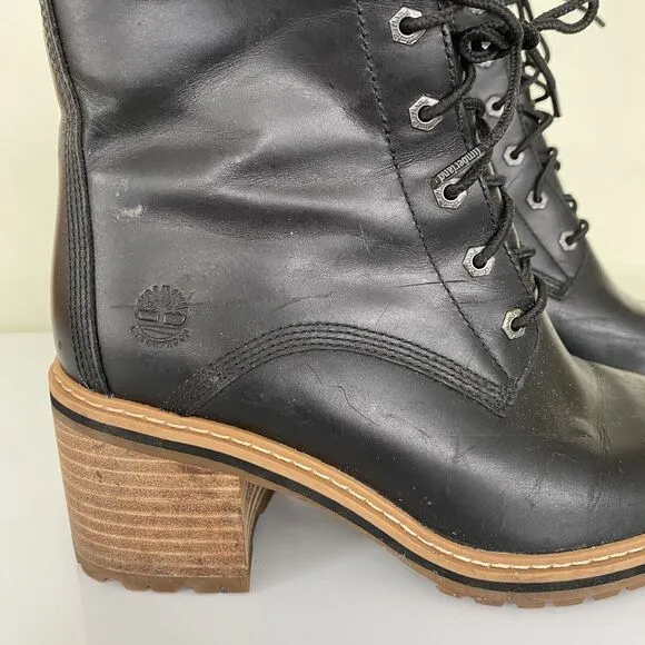 Timberland 8” Women’s Size 7 Sienna Black Leather Lace-Up &amp; Zip Waterproof Boots