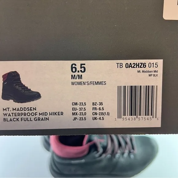 Timberland Boots Women's 6.5 Black Mt. Maddsen Waterproof Mid Hiking Boot Shoes
