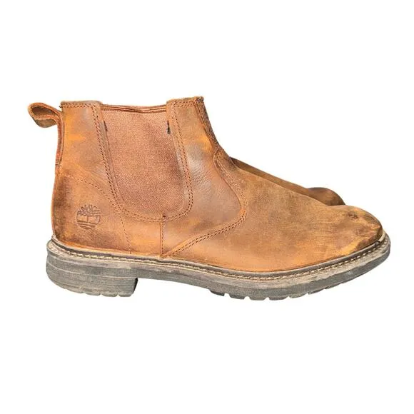 Timberland Logan Chelsea Boots Men's Sz 9 Brown Leather Ankle Shoes Anti Fatigue
