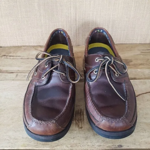 Timberland Mens 12 Brown Leather Moccasin Boat Deck Shoe Loafer Preppy Old Money
