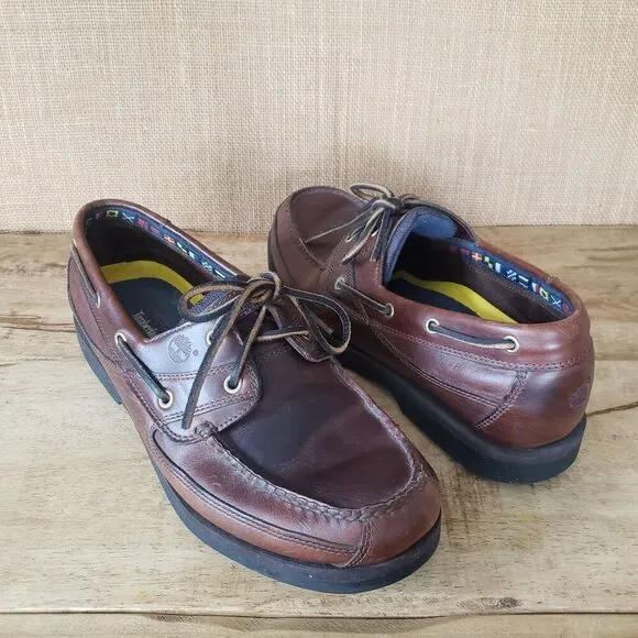 Timberland Mens 12 Brown Leather Moccasin Boat Deck Shoe Loafer Preppy Old Money