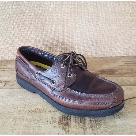 Timberland Mens 12 Brown Leather Moccasin Boat Deck Shoe Loafer Preppy Old Money