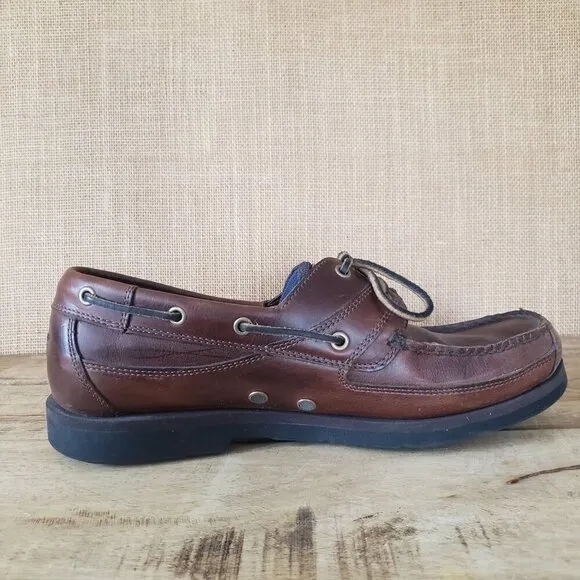 Timberland Mens 12 Brown Leather Moccasin Boat Deck Shoe Loafer Preppy Old Money