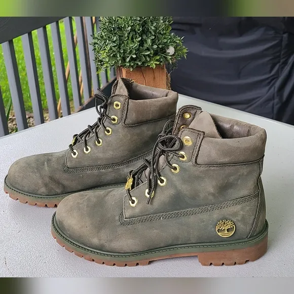 Timberland ReBOTL Boots Boy's Classic 6-Inch Waterproof Green Nubuck Suede