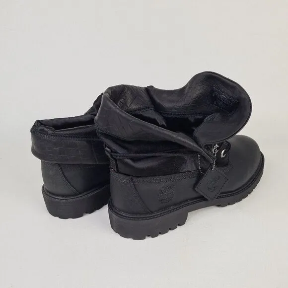 Timberland Roll Top Boys Boots Waterproof Black Winter Size 5.5 DS