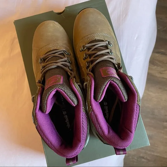 Timberland Women’s Mt. Maddsen Waterproof Hiking Boots Full Brown Grain Purple