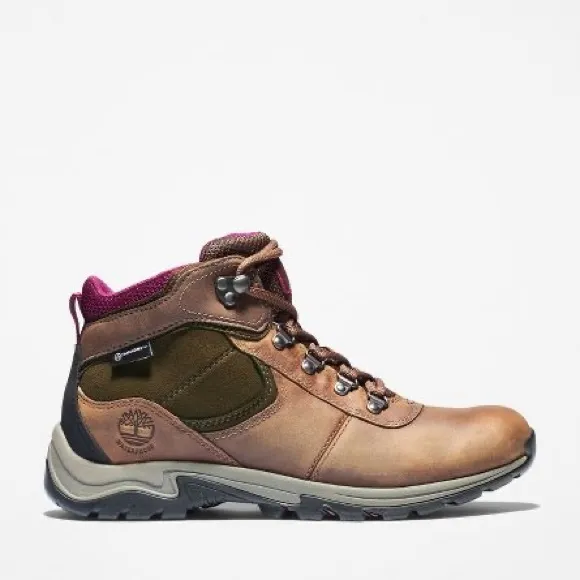 Timberland Women’s Mt. Maddsen Waterproof Hiking Boots Full Brown Grain Purple