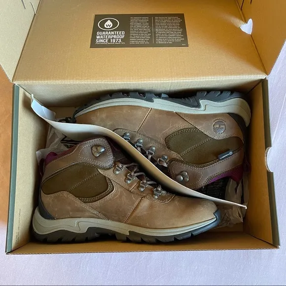 Timberland Women’s Mt. Maddsen Waterproof Hiking Boots Full Brown Grain Purple