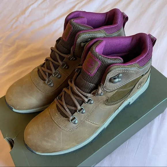 Timberland Women’s Mt. Maddsen Waterproof Hiking Boots Full Brown Grain Purple