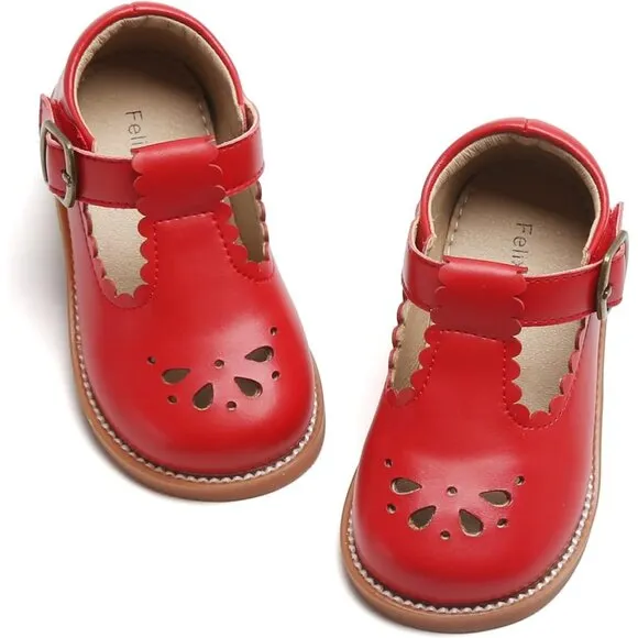 Toddler Little Girl Mary Jane Dress Shoes B366-red