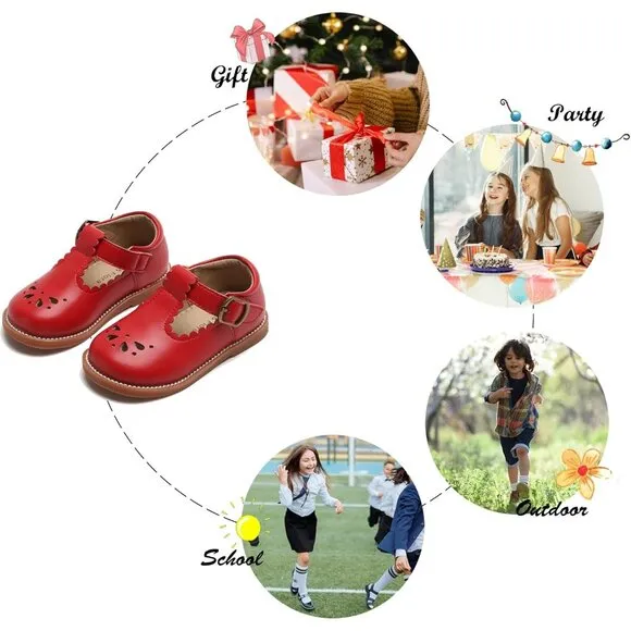 Toddler Little Girl Mary Jane Dress Shoes B366-red