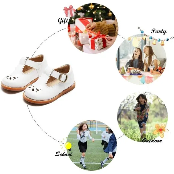 Toddler Little Girl Mary Jane Dress Shoes B366-white
