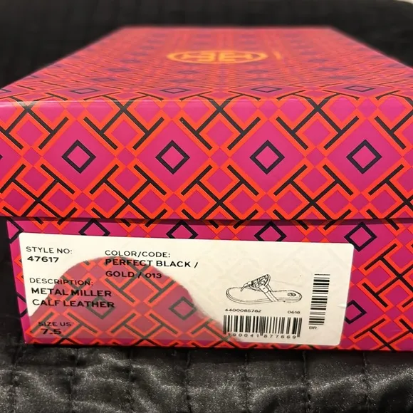Tory Burch Black/Gold Metal Miller Sandals size 7.5 NEW!