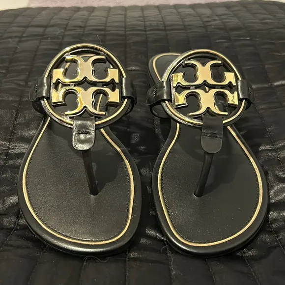 Tory Burch Black/Gold Metal Miller Sandals size 7.5 NEW!