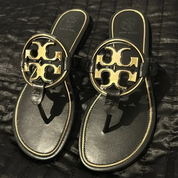 Tory Burch Black/Gold Metal Miller Sandals size 7.5 NEW!