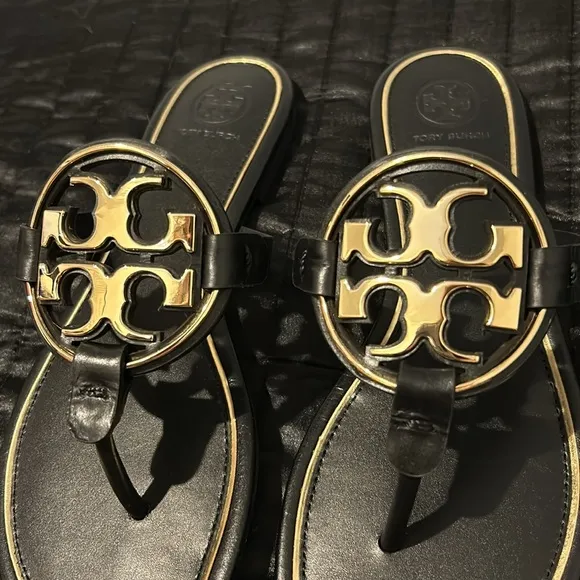 Tory Burch Black/Gold Metal Miller Sandals size 7.5 NEW!