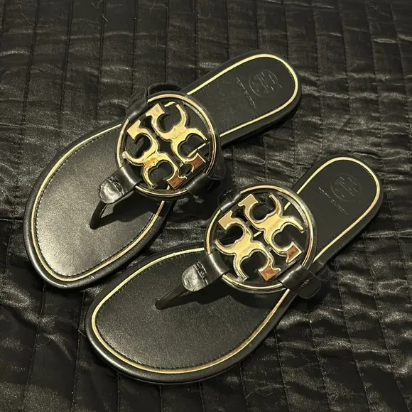 Tory Burch Black/Gold Metal Miller Sandals size 7.5 NEW!