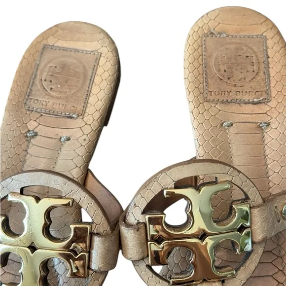 Tory Burch Gold Metal Snakeskin Miller Sandals