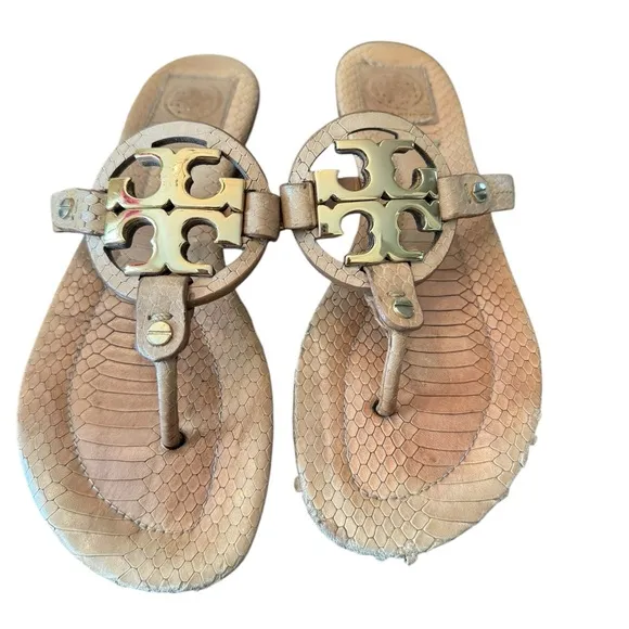 Tory Burch Gold Metal Snakeskin Miller Sandals