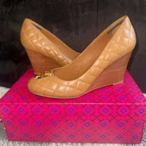 Tory Burch Laura 85MM Quilted Wedge/Nappa Leather 9 Womens