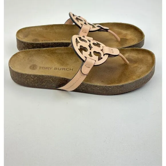Tory Burch Miller Cloud Sandals Womens 7.5 Bright Peach Natural w/ Box &amp; Bag X22