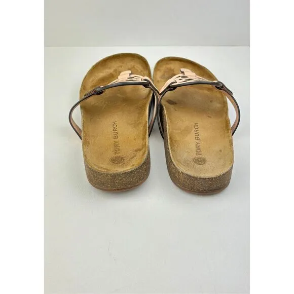 Tory Burch Miller Cloud Sandals Womens 7.5 Bright Peach Natural w/ Box &amp; Bag X22
