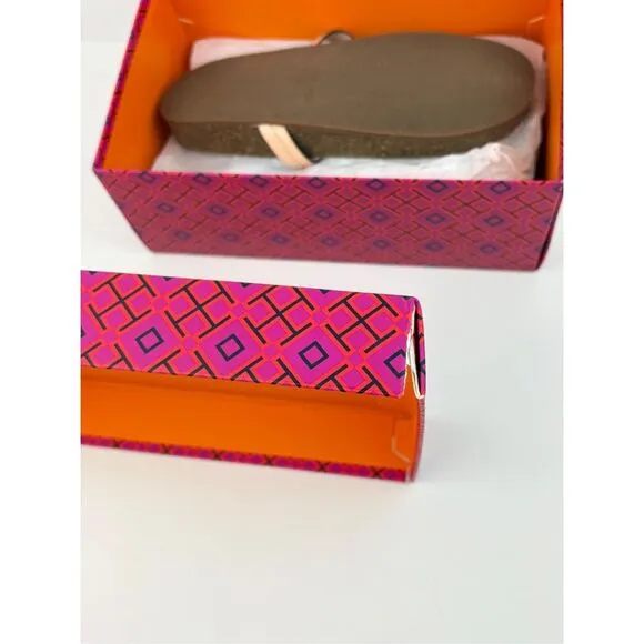 Tory Burch Miller Cloud Sandals Womens 7.5 Bright Peach Natural w/ Box &amp; Bag X22