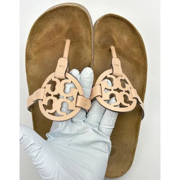 Tory Burch Miller Cloud Sandals Womens 7.5 Bright Peach Natural w/ Box &amp; Bag X22