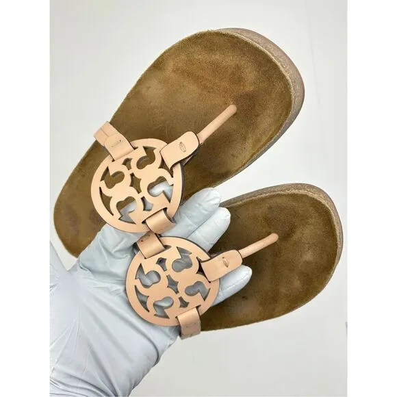 Tory Burch Miller Cloud Sandals Womens 7.5 Bright Peach Natural w/ Box &amp; Bag X22