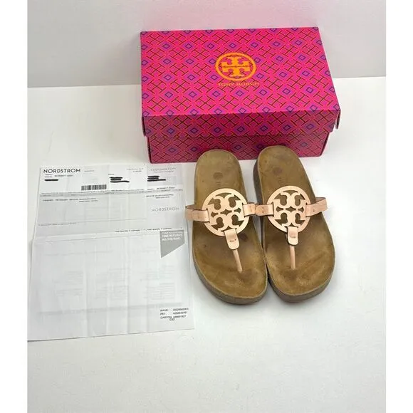 Tory Burch Miller Cloud Sandals Womens 7.5 Bright Peach Natural w/ Box &amp; Bag X22